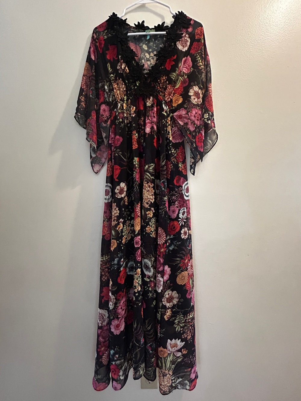 FARM Rio Black and Pink Sundress with Flutter Sleeves